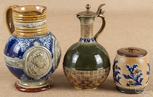 Doulton Lambeth pitcher and covered canister, tog