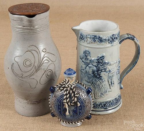 German stoneware pitcher, 19th c., together with