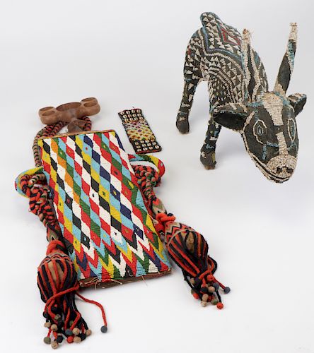 Three Cameroonian Beaded Objects