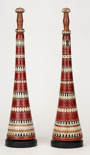 Two Indian Carved and Inlaid Wood Clubs, circa 1820