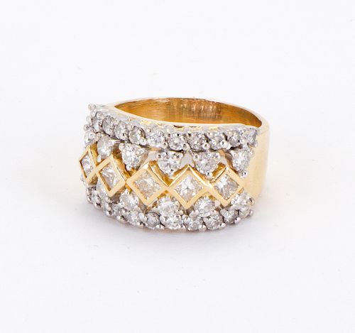 Ladies 14kt. two tone wide multi-row diamond ring