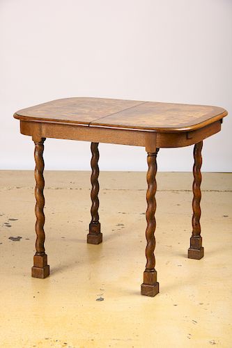 Small Swedish Expandable Oak and Birch Table with Barley Twist Legs