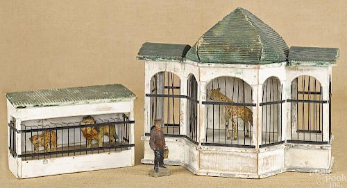 Two Pfeiffer menagerie zoo buildings with corruga