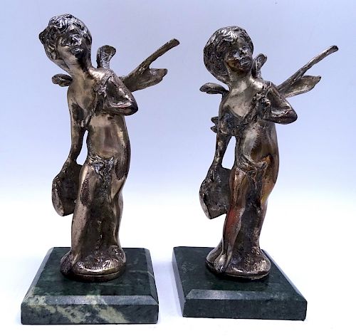 PR. SILVER FIGURES ON MARBLE BASES 