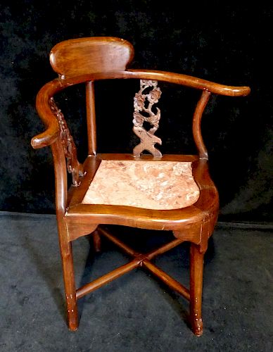 ASIAN ROSEWOOD CHAIR WITH MARBLE SEAT 