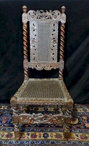 CARVED & CANED SIDE CHAIR 