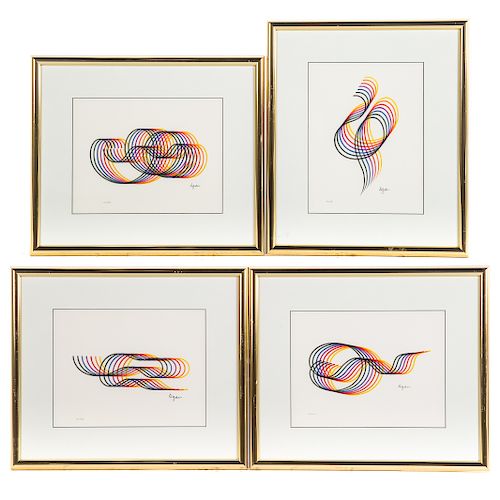 Yaacov Agam. Four Op-Art Swirl Serigraphs