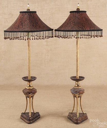 Pair of contemporary gilt table lamps, 34'' h.