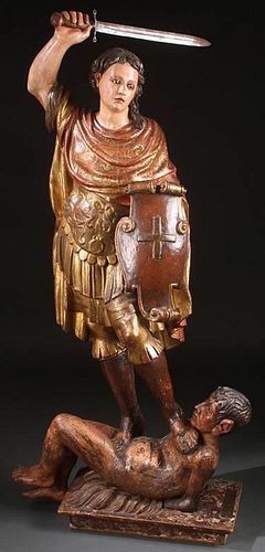 LARGE CARVED WOOD STATUE, 18TH CENTURY