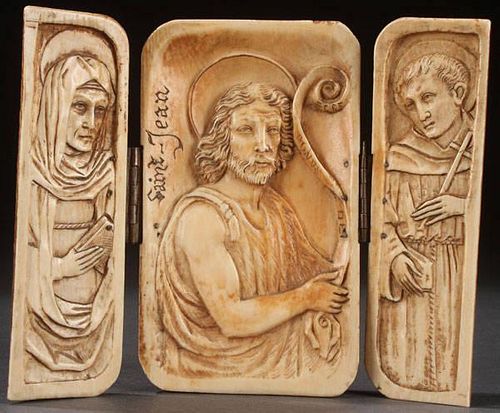 CARVED IVORY TRIPTYCH, FRENCH, 18TH/19TH C.