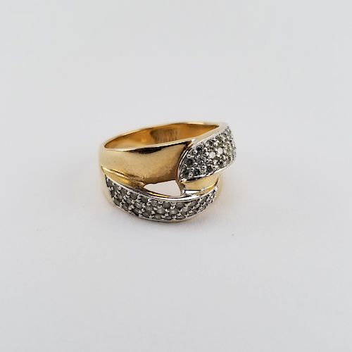 14K Gold Ribbon Style Diamond Ring