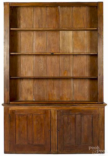 Pine two-part cupboard, 19th c., with an open top