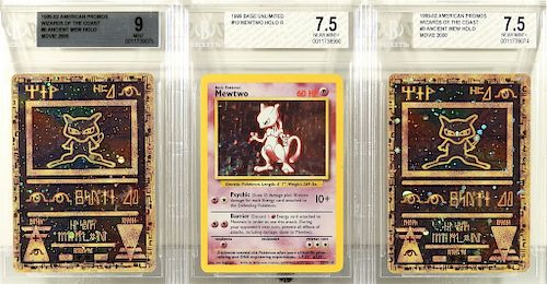 3 Pokemon 1999 Base Mewtwo & Ancient Mew BGS Cards