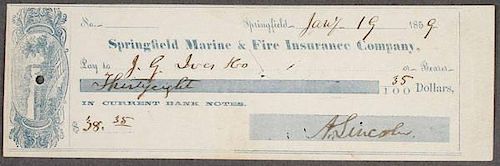 LINCOLN SIGNED CHECK, 1859