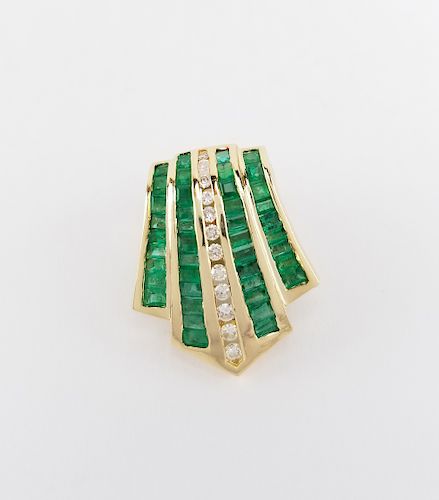 14K Gold Diamond & Emerald Pendant