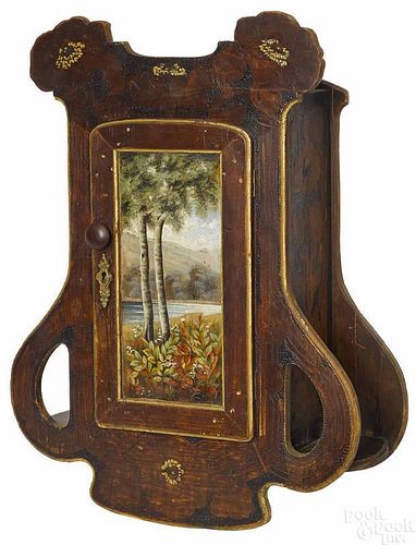 Pyrographic decorated hanging cupboard, ca. 1900,
