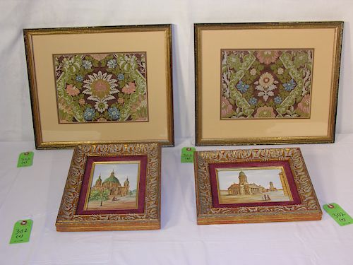 Framed Textiles and Painted Tiles
