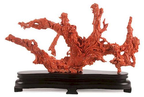 CHINESE CARVED PINK CORAL GROUPING