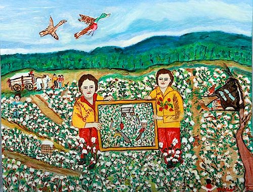 Outsider Art, Myrtice West, Estel and Myrtice in Cotton Field