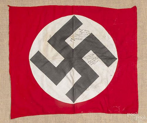 German Nazi flag, signed by American soldiers who