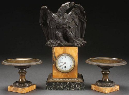 FRENCH EMPIRE BRONZE & MARBLE CLOCK