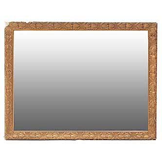 Espejo. SXX. En talla de madera dorada y yesería. Con espejo de luna rectangular. 89 x 114 x 4 cm.