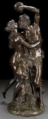 BRONZE SATYR & NYMPH GROUPING