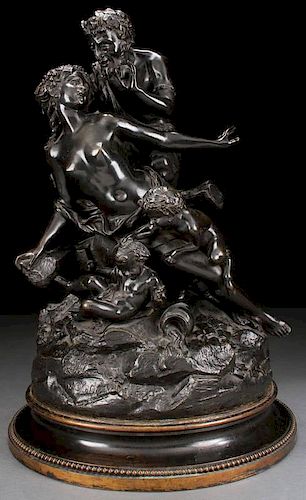 NYMPH & SATYR WITH PUTTI BRONZE GROUPING