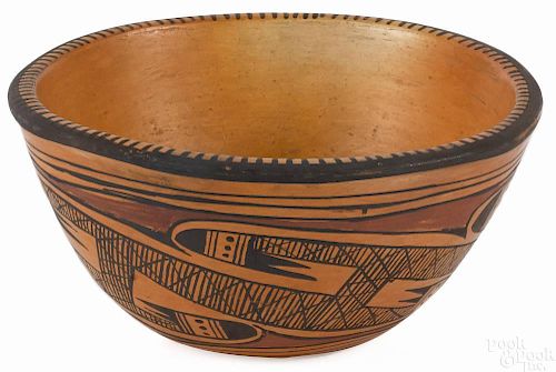 Hopi-Tewa polychrome pottery bowl, ca. 1930, attr