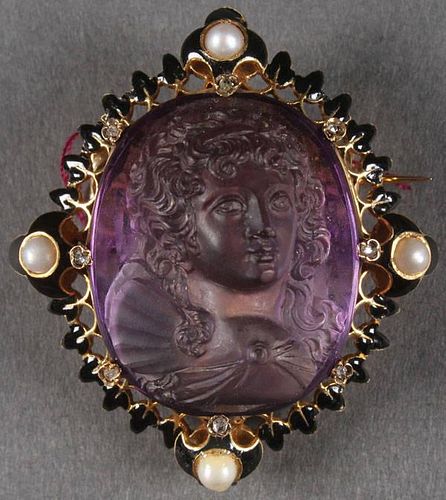 FRENCH CARVED AMETHYST CAMEO BROOCH