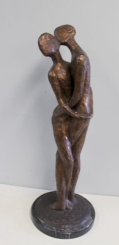UNSIGNED. Bronze Sculpture Of A Kissing Couple.
