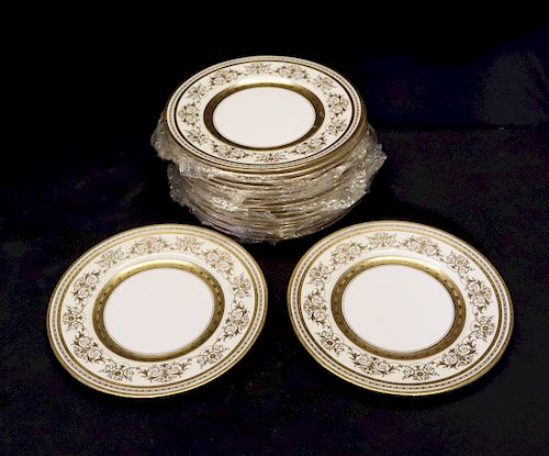 MINTON. 12 Gilt Decorated Porcelain Dinner Plates