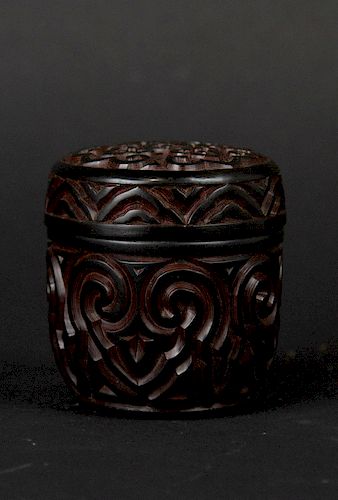 Carved Tixi Lacquer Tea Caddy.
