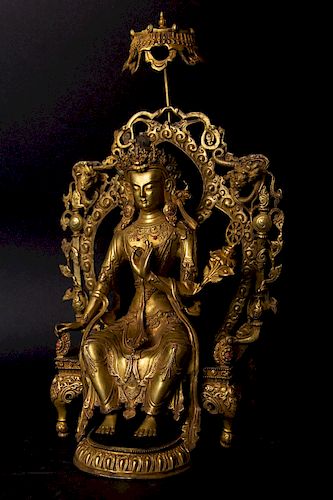 A Magnificent Gilt Bronze Figure of Maitreya.
