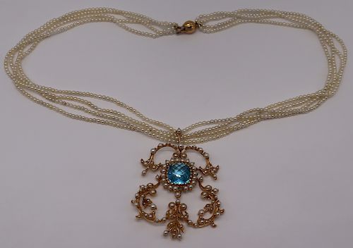 JEWELRY. 18kt Gold, Seed Pearl and Faceted Gem