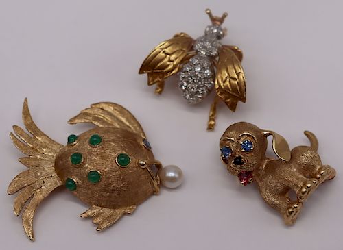 JEWELRY. (3) Vintage Gold Animal Form Brooches.