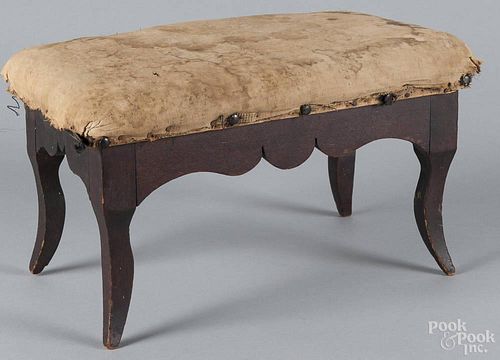 Walnut foot stool, 19th c., with flared French feet, 9'' h., 15'' w.