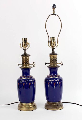 Pair of Enamel-Decorated Porcelain Table Lamps