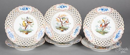 Six Meissen reticulated bird plates