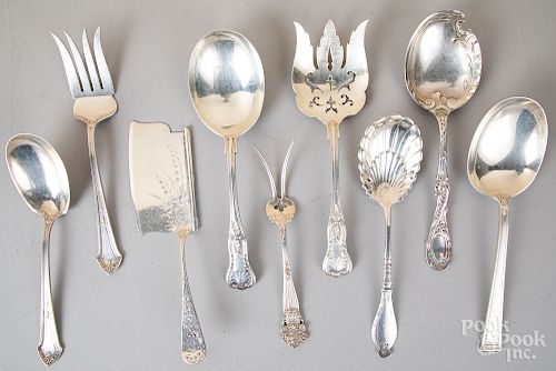 Nine sterling silver serving utensils