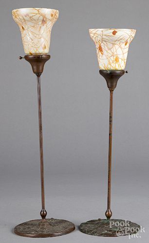 Two bronze art nouveau table lamps
