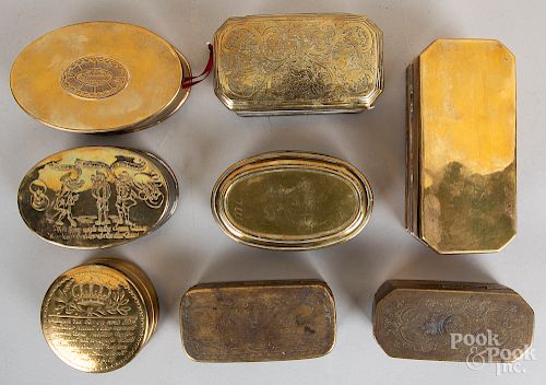 Eight brass snuff boxes