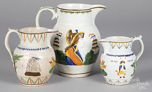 Three Admiral Nelson pearlware pitchers
