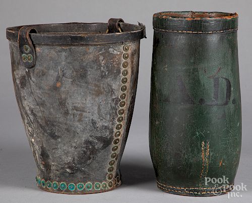 Two leather fire buckets