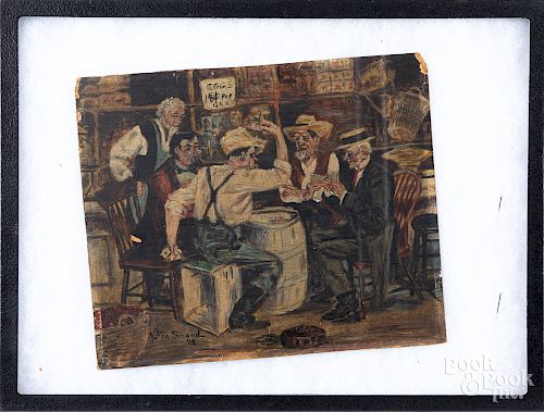 Oil on board of card players