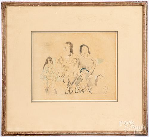 Attributed to Jules Pascin pencil and watercolor