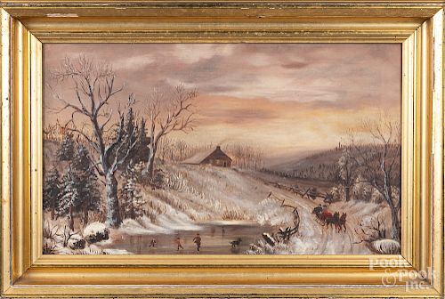 American oil on canvas winter landscape