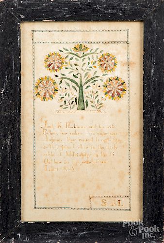 Ink and watercolor fraktur marriage certificate