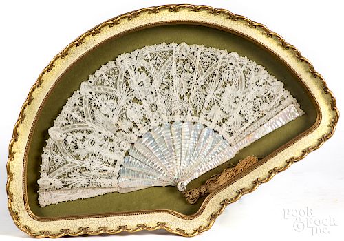 Victorian lace and mother of pearl fan
