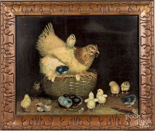 Ben Austrian chromolithograph of a hen and chicks